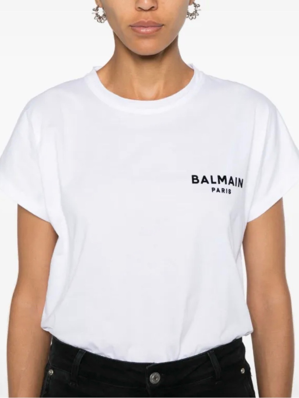 Balmain White Tee with Black Logo